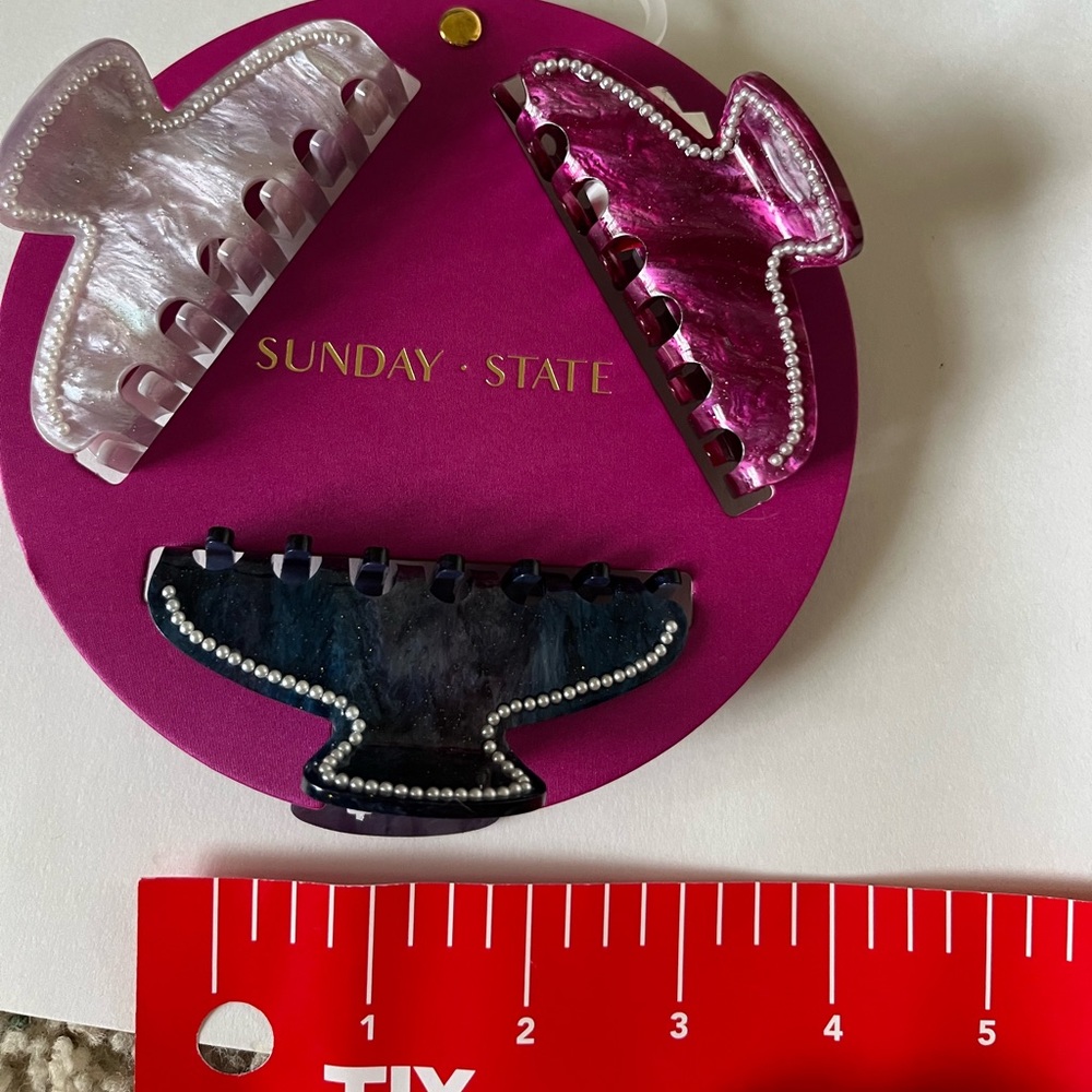NWT 💙💖 Sunday State Hair claw clips set of 3 embellished with faux pearls - Picture 9 of 14